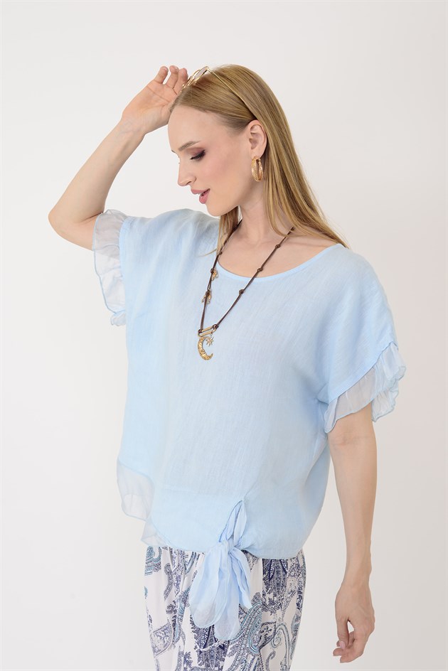 7133 SIRT DEKOLTELİ KETEN BLUZ
