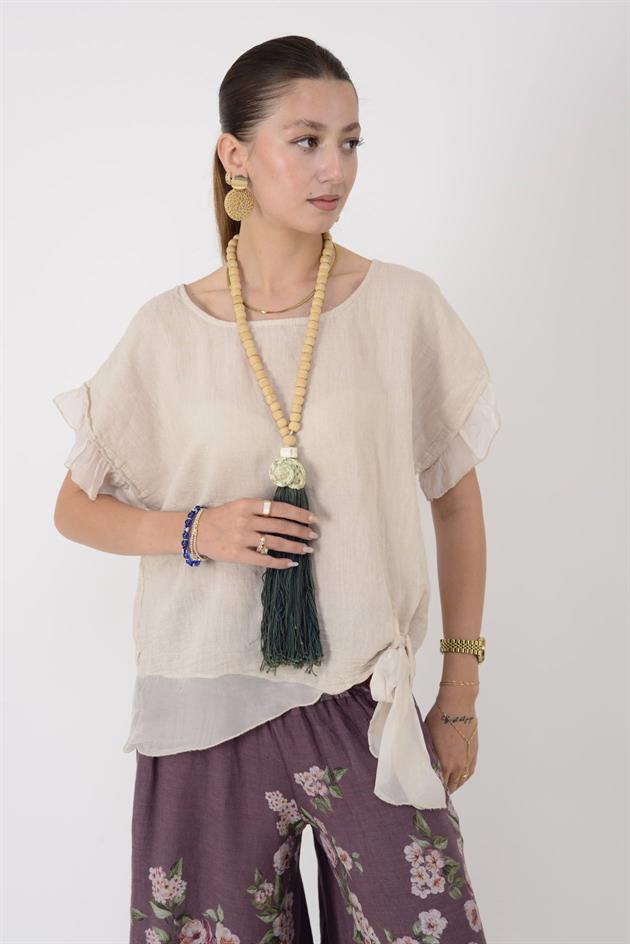 7133 SIRT DEKOLTELİ KETEN BLUZ