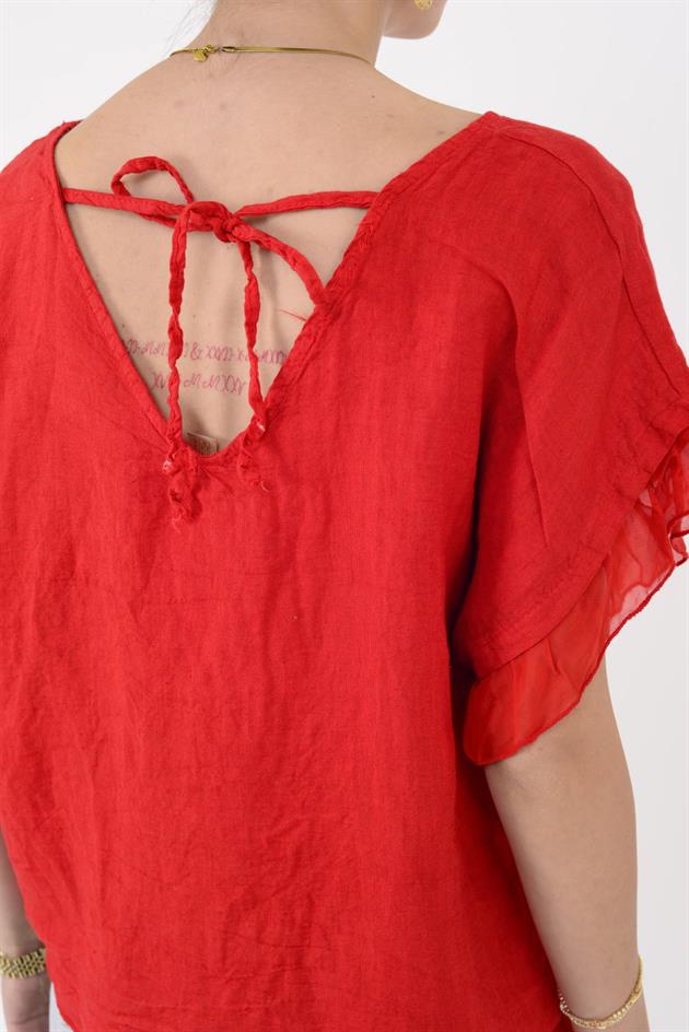 7133 SIRT DEKOLTELİ KETEN BLUZ