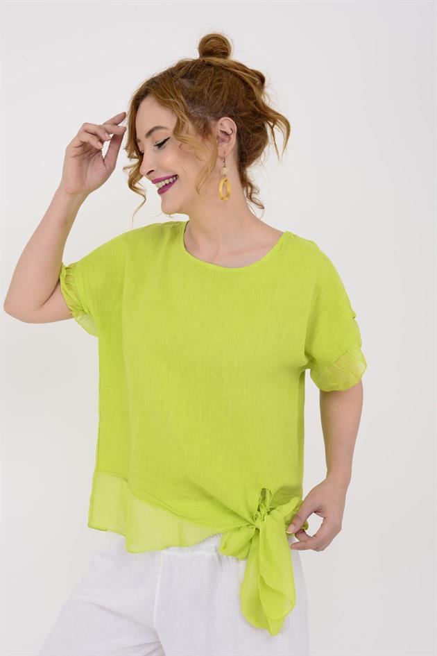 7133 SIRT DEKOLTELİ KETEN BLUZ