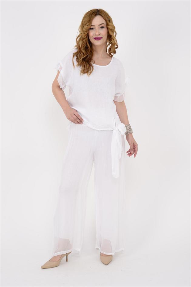 7133 SIRT DEKOLTELİ KETEN BLUZ