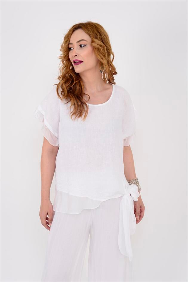 7133 SIRT DEKOLTELİ KETEN BLUZ