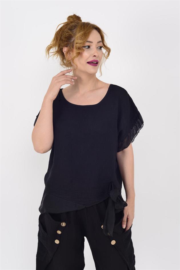 7133 SIRT DEKOLTELİ KETEN BLUZ