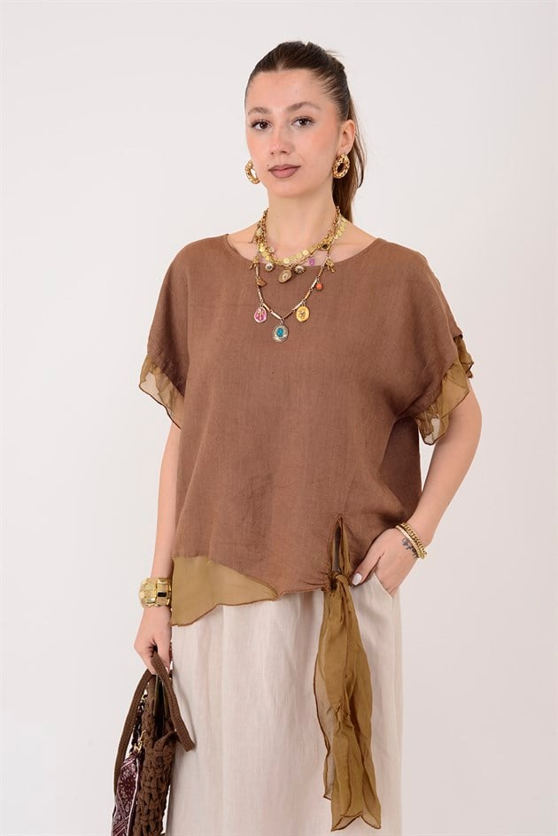 7133 SIRT DEKOLTELİ KETEN BLUZ