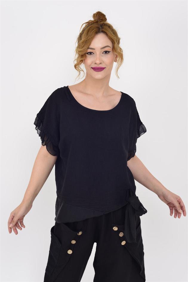 7133 SIRT DEKOLTELİ KETEN BLUZ