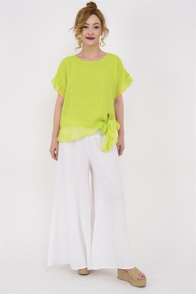 7133 SIRT DEKOLTELİ KETEN BLUZ