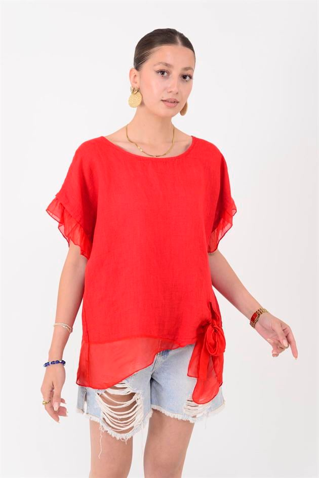 7133 SIRT DEKOLTELİ KETEN BLUZ