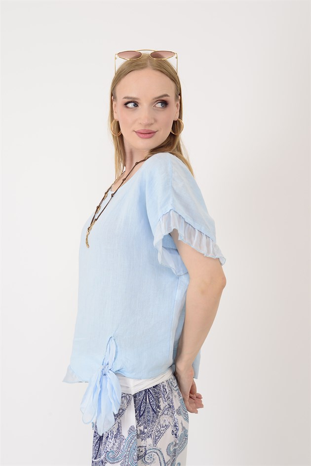7133 SIRT DEKOLTELİ KETEN BLUZ
