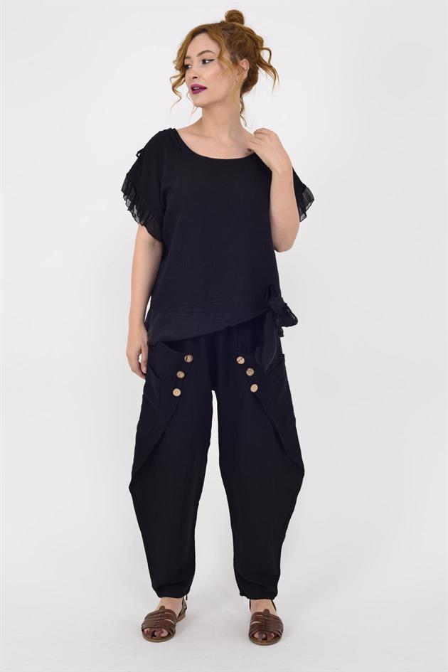 7133 SIRT DEKOLTELİ KETEN BLUZ