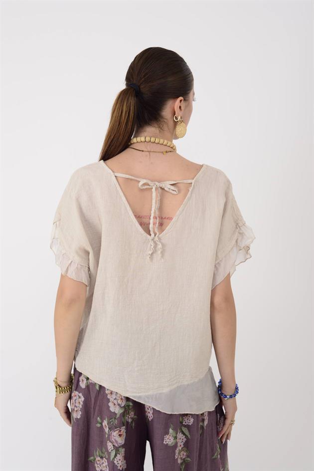 7133 SIRT DEKOLTELİ KETEN BLUZ