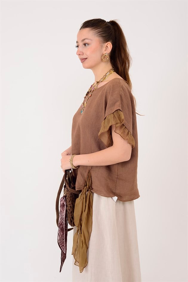 7133 SIRT DEKOLTELİ KETEN BLUZ