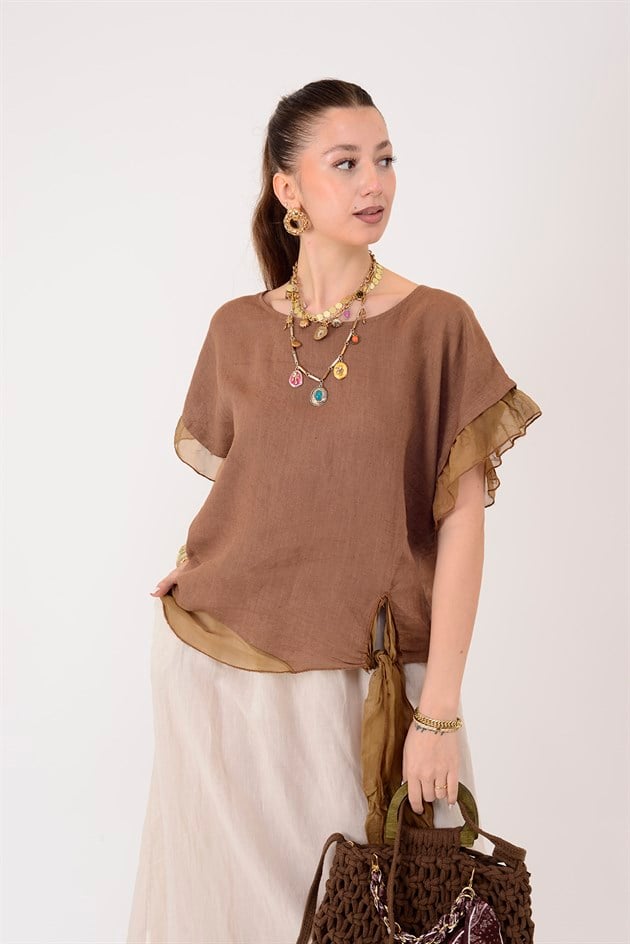 7133 SIRT DEKOLTELİ KETEN BLUZ