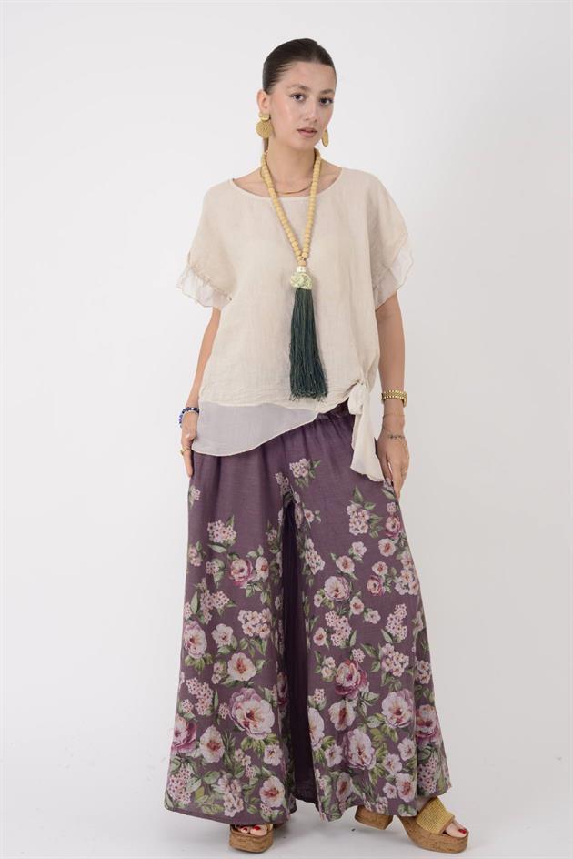 7133 SIRT DEKOLTELİ KETEN BLUZ