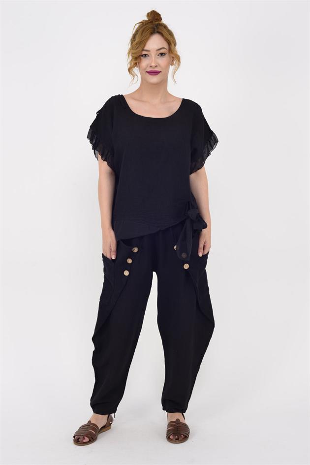 7133 SIRT DEKOLTELİ KETEN BLUZ