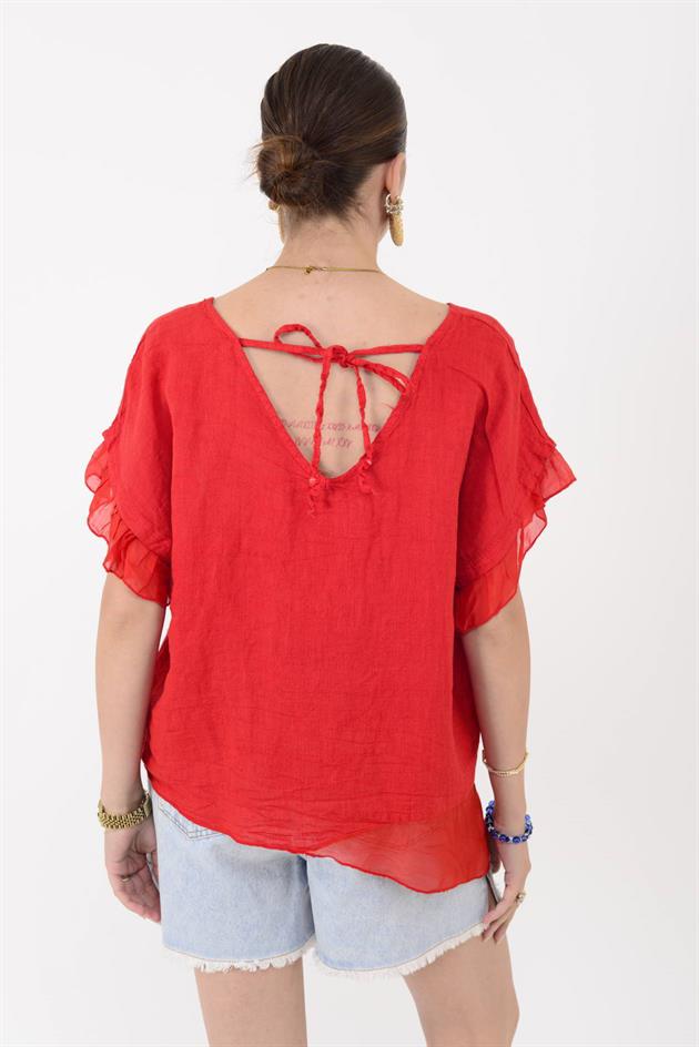 7133 SIRT DEKOLTELİ KETEN BLUZ