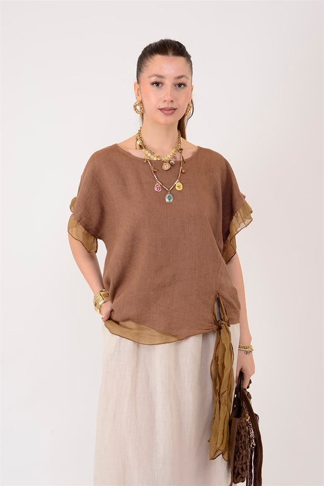 7133 SIRT DEKOLTELİ KETEN BLUZ