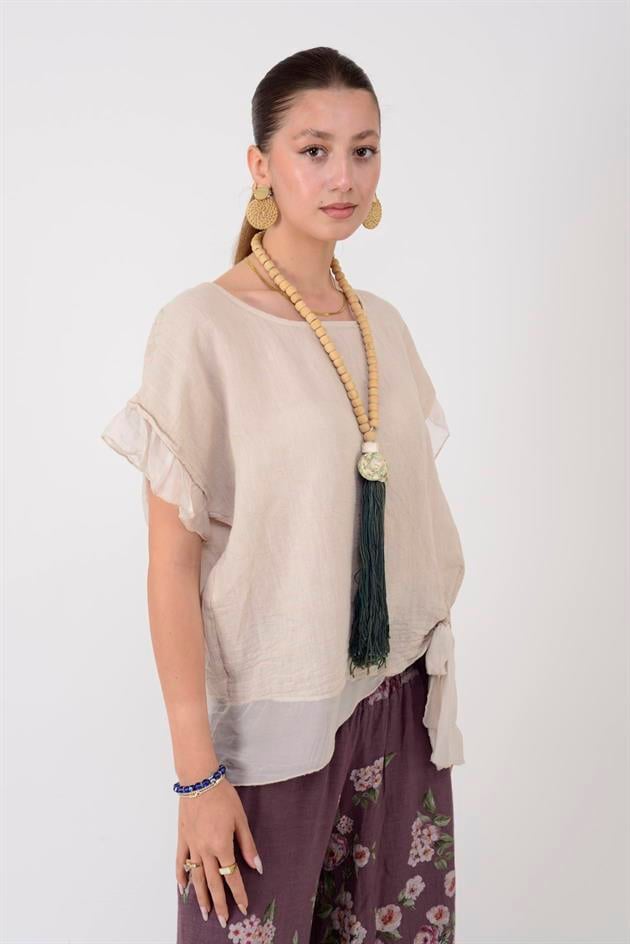 7133 SIRT DEKOLTELİ KETEN BLUZ