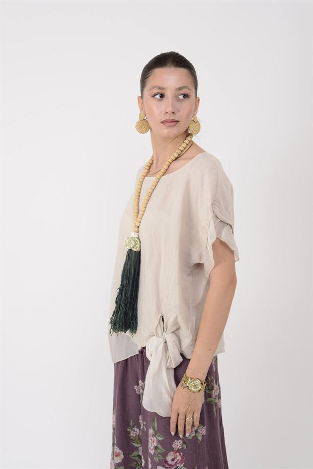 7133 SIRT DEKOLTELİ KETEN BLUZ