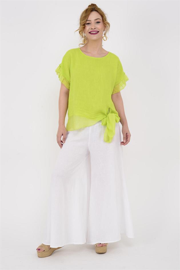 7133 SIRT DEKOLTELİ KETEN BLUZ