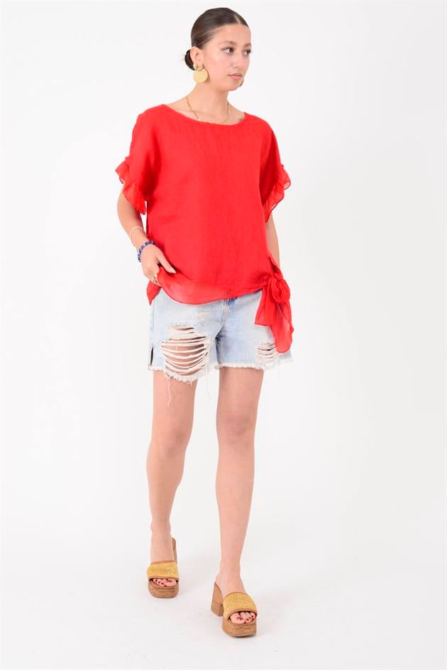 7133 SIRT DEKOLTELİ KETEN BLUZ