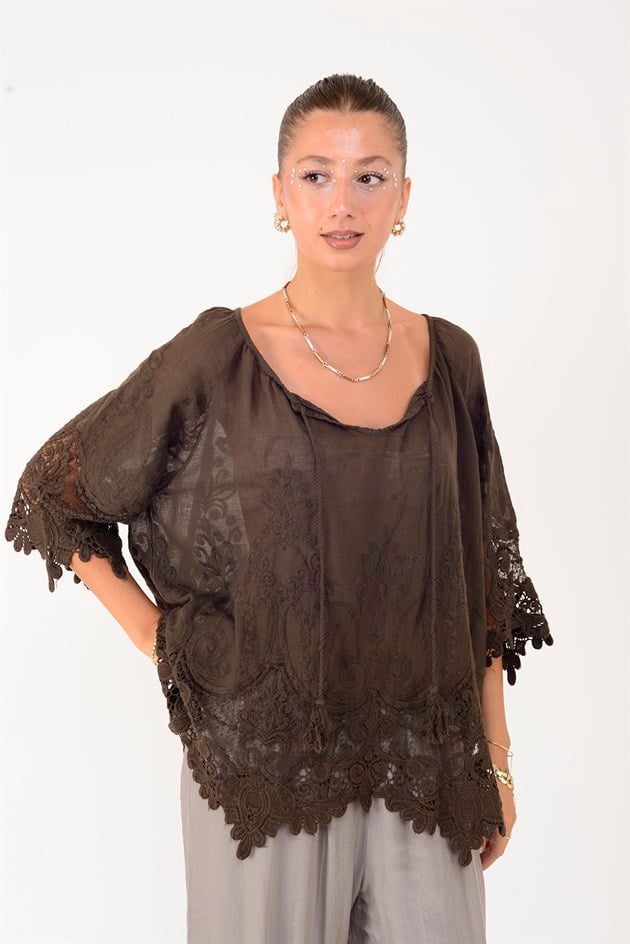 71448 PÜSKÜL DETAYLI GÜPÜR BLUZ