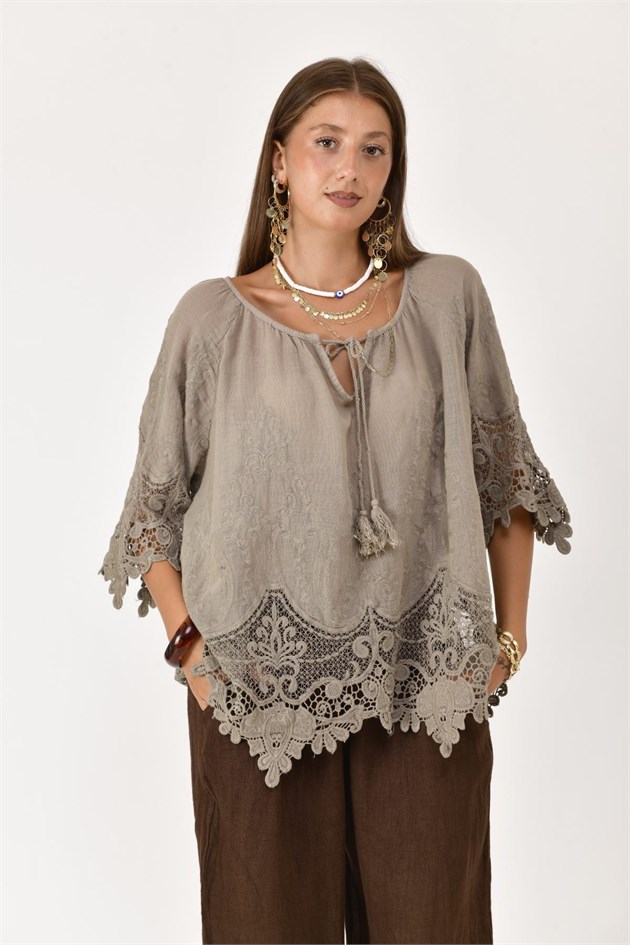 71448 PÜSKÜL DETAYLI GÜPÜR BLUZ