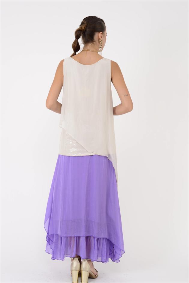 7161 ASİMETRİK KESİM PAYET DETAYLI İPEK BLUZ