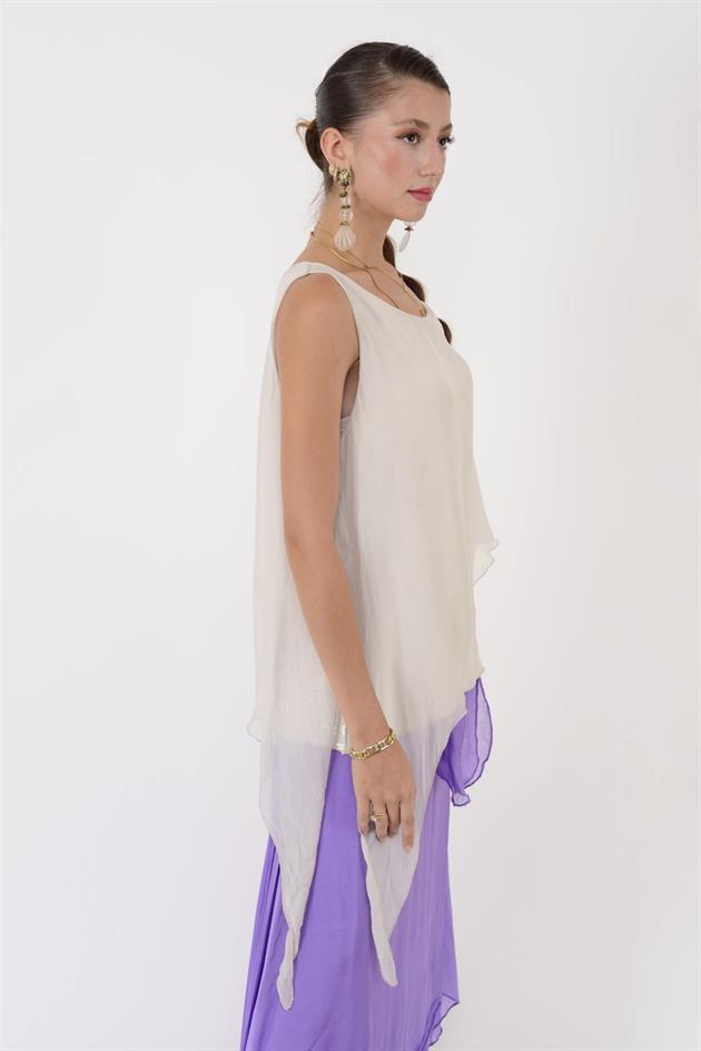 7161 ASİMETRİK KESİM PAYET DETAYLI İPEK BLUZ