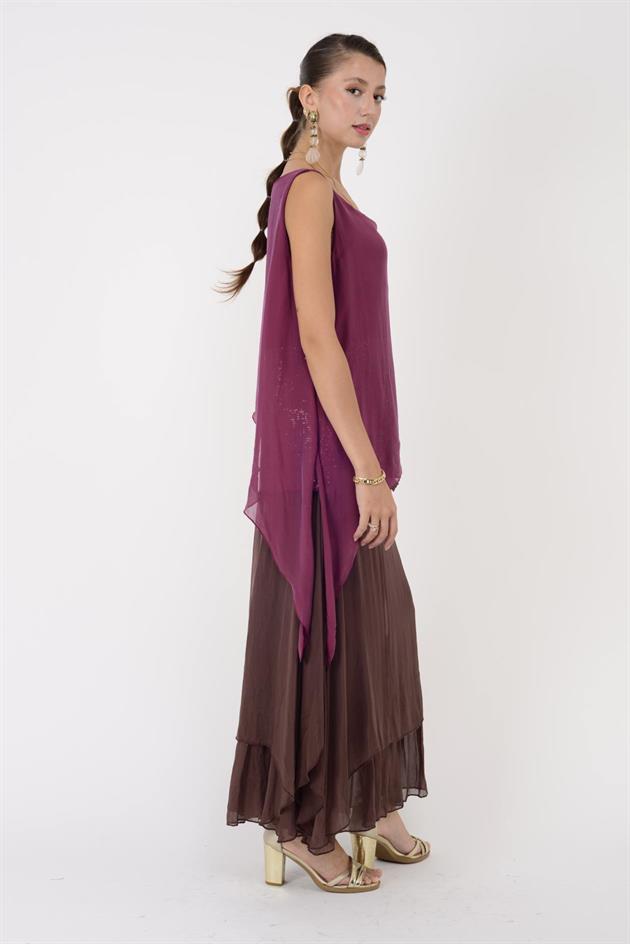 7161 ASİMETRİK KESİM PAYET DETAYLI İPEK BLUZ