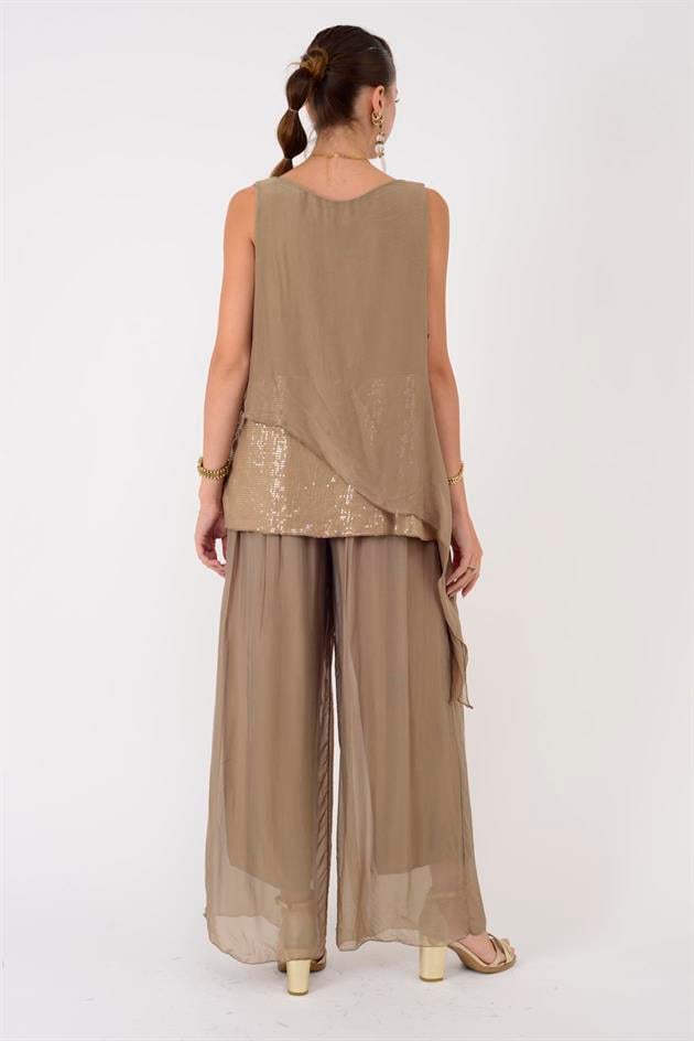 7161 ASİMETRİK KESİM PAYET DETAYLI İPEK BLUZ