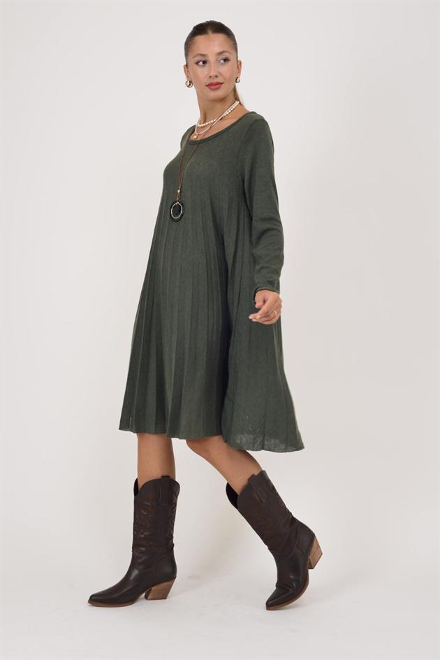 71653 SIENA KOLYE DETAYLI PİLELİ TRİKO ELBİSE