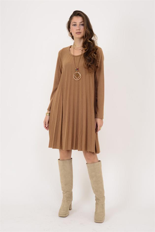 71653 SIENA KOLYE DETAYLI PİLELİ TRİKO ELBİSE