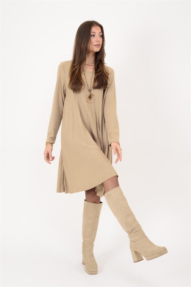 71653 SIENA KOLYE DETAYLI PİLELİ TRİKO ELBİSE