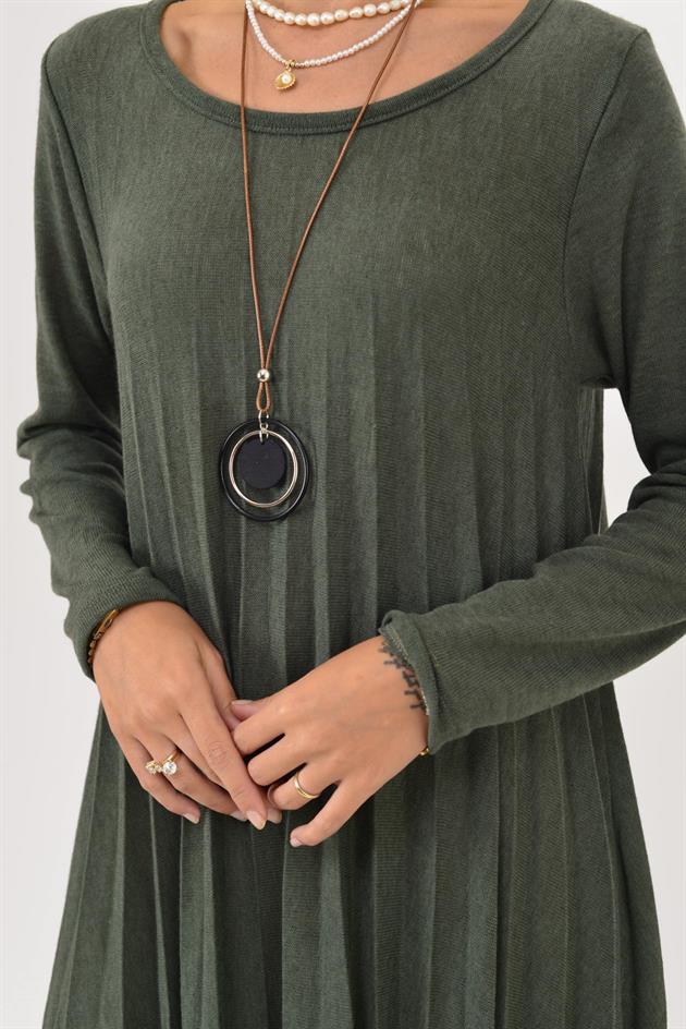 71653 SIENA KOLYE DETAYLI PİLELİ TRİKO ELBİSE