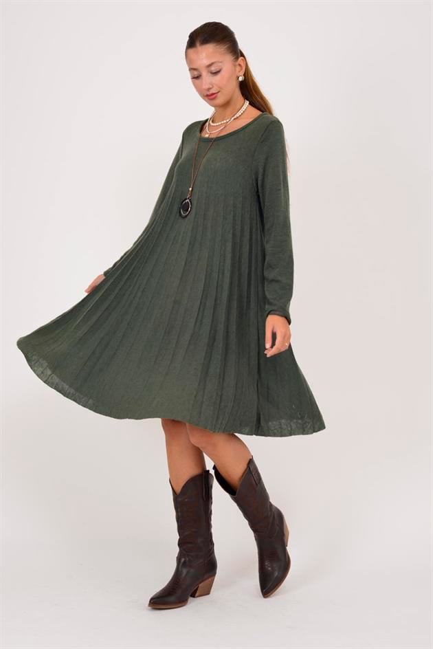 71653 SIENA KOLYE DETAYLI PİLELİ TRİKO ELBİSE