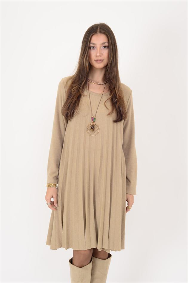 71653 SIENA KOLYE DETAYLI PİLELİ TRİKO ELBİSE