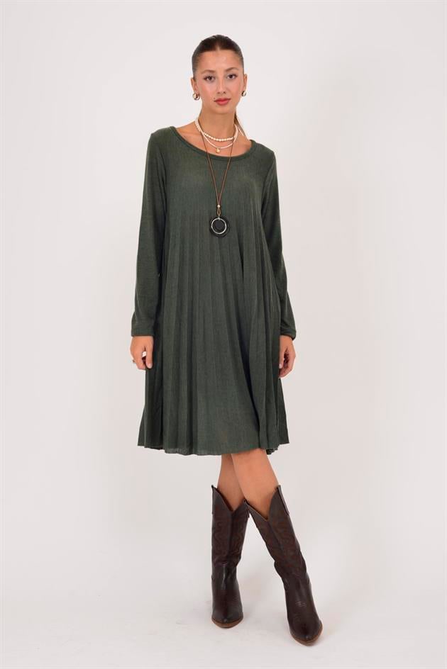 71653 SIENA KOLYE DETAYLI PİLELİ TRİKO ELBİSE