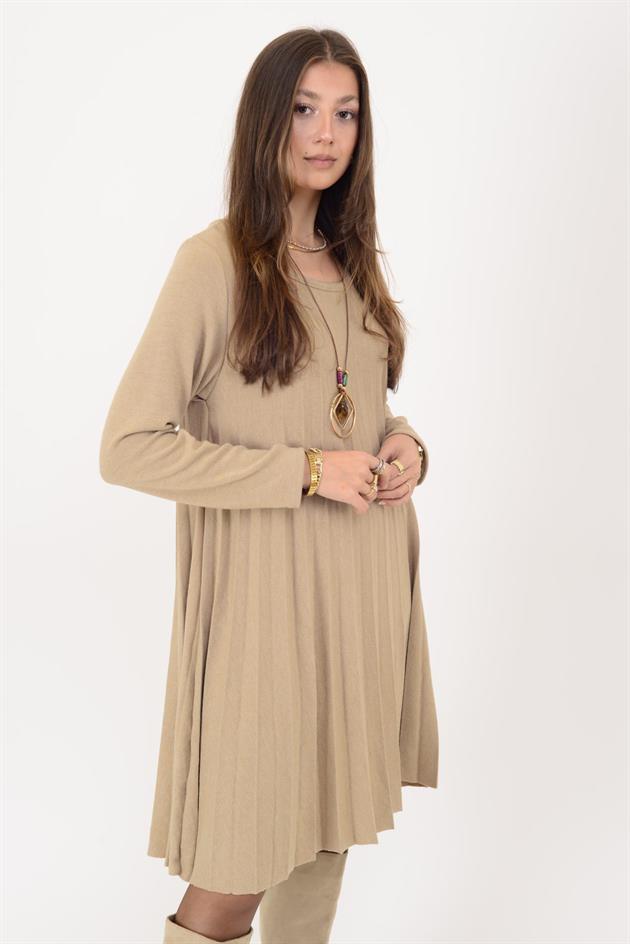 71653 SIENA KOLYE DETAYLI PİLELİ TRİKO ELBİSE