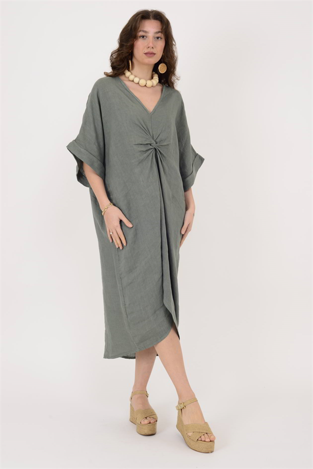 71855 LEAF KETEN ELBİSE