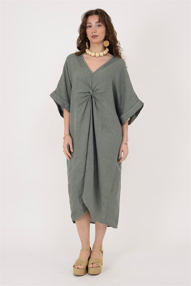 71855 LEAF KETEN ELBİSE