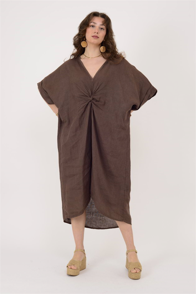 71855 LEAF KETEN ELBİSE