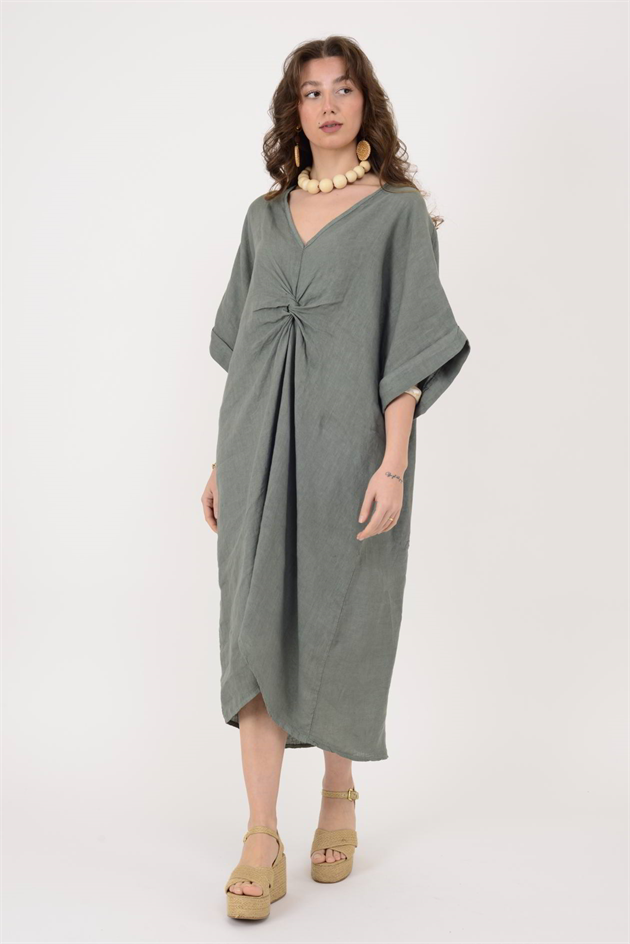 71855 LEAF KETEN ELBİSE