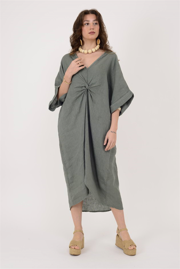 71855 LEAF KETEN ELBİSE