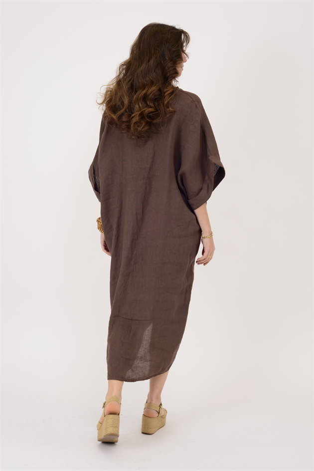 71855 LEAF KETEN ELBİSE