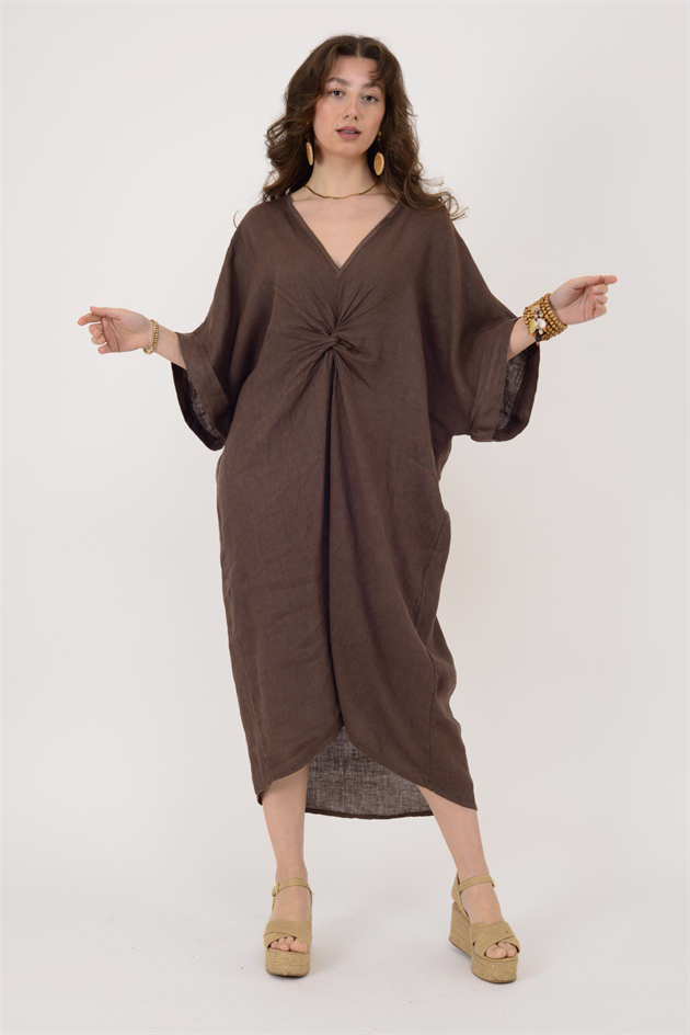 71855 LEAF KETEN ELBİSE