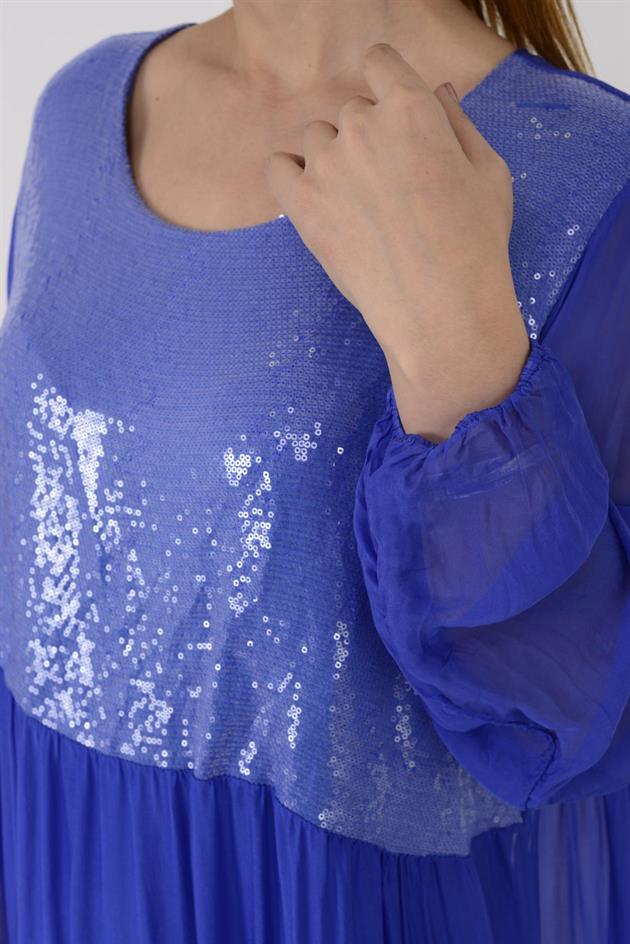 7209 ASELE PAYET DETAYLI İPEK ELBİSE