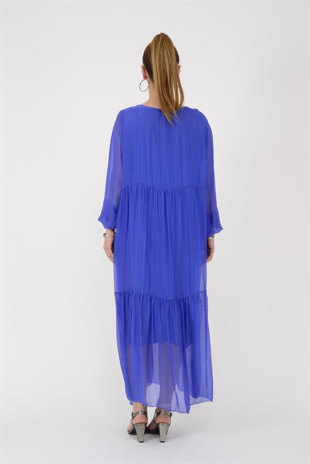 7209 ASELE PAYET DETAYLI İPEK ELBİSE