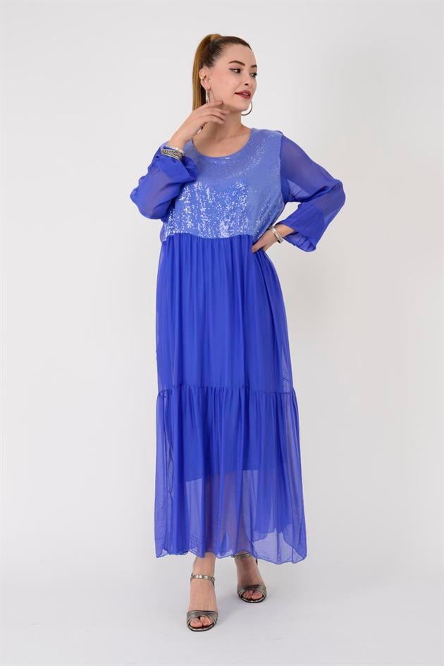 7209 ASELE PAYET DETAYLI İPEK ELBİSE