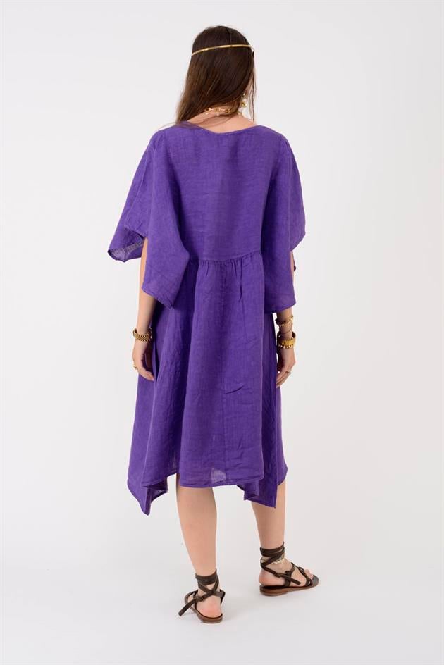 72111 BELLA ASİMETRİK KETEN ELBİSE