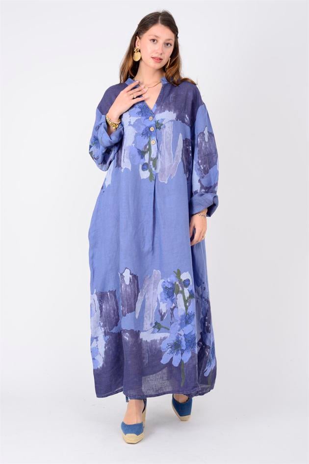 72230 SPRING SPLASH ÇİÇEK DESEN KETEN ELBİSE